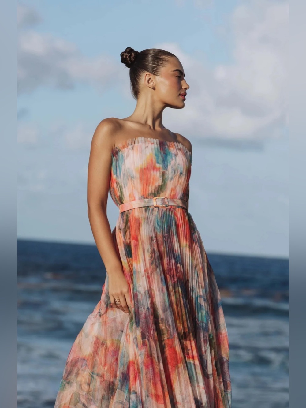 Hutch Strapless Belted Chiffon Floral Maxi Dress